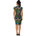 Peacock Feathers Color Plumage Vintage Frill Sleeve V-Neck Bodycon Dress View4