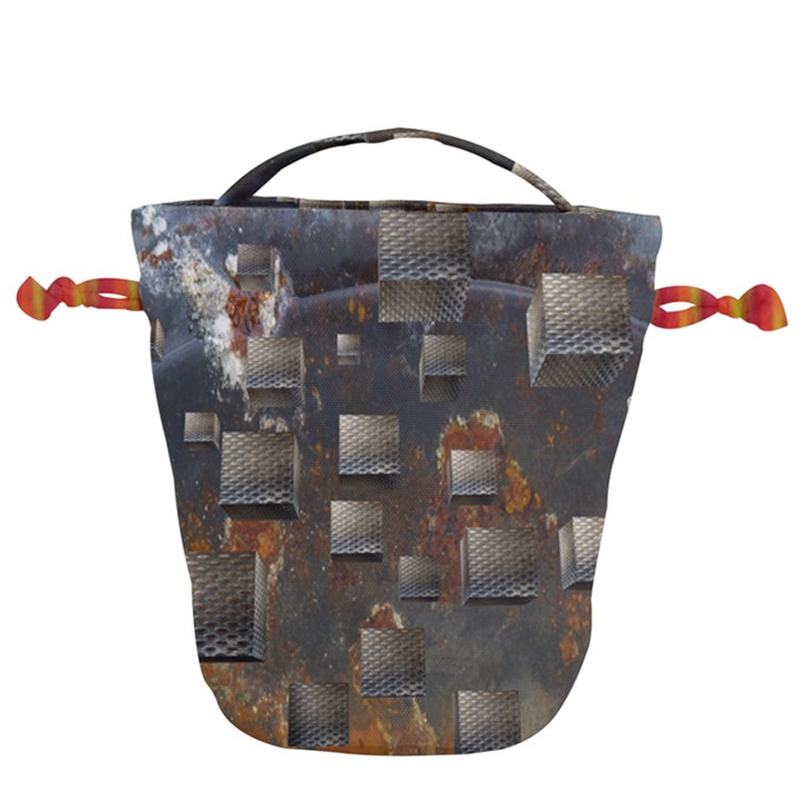 Background Metal Pattern Texture Drawstring Bucket Bag