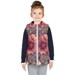 Flowers Pattern Kids  Hooded Puffer Vest