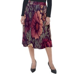 Flowers Pattern Classic Velour Midi Skirt  by Simbadda