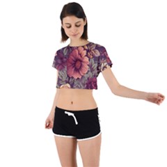 Flowers Pattern Tie Back Short Sleeve Crop Tee by Simbadda