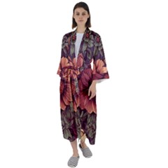 Flowers Pattern Maxi Satin Kimono by Simbadda