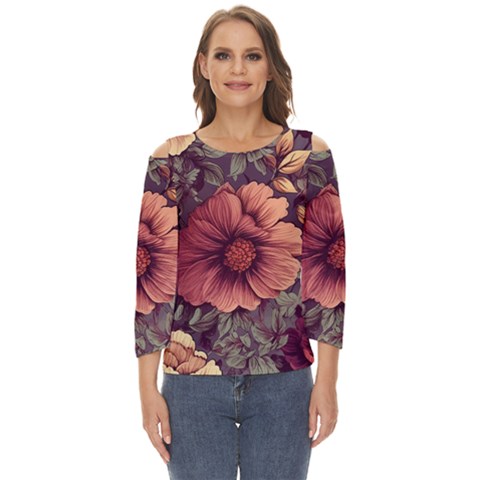 Flowers Pattern Cut Out Wide Sleeve Top by Simbadda