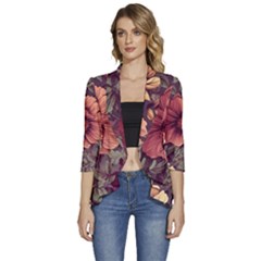 Flowers Pattern Women s 3/4 Sleeve Ruffle Edge Open Front Jacket by Simbadda