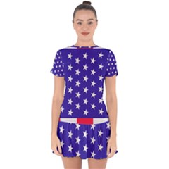 Usa Independence Day July Background Drop Hem Mini Chiffon Dress by Vaneshop