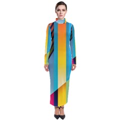 Colorful Rainbow Stripe Pattern Turtleneck Maxi Dress