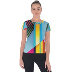 Colorful Rainbow Stripe Pattern Short Sleeve Sports Top  by Vaneshop