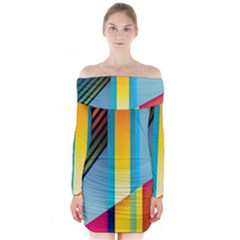 Colorful Rainbow Stripe Pattern Long Sleeve Off Shoulder Dress by Vaneshop