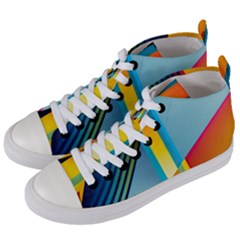 Colorful Rainbow Stripe Pattern Women s Mid-top Canvas Sneakers by Vaneshop