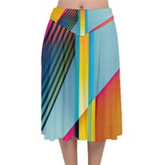 Colorful Rainbow Stripe Pattern Velvet Flared Midi Skirt by Vaneshop