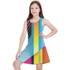 Colorful Rainbow Stripe Pattern Kids  Lightweight Sleeveless Dress by Vaneshop