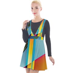 Colorful Rainbow Stripe Pattern Plunge Pinafore Velour Dress