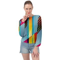 Colorful Rainbow Stripe Pattern Banded Bottom Chiffon Top by Vaneshop