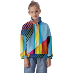 Colorful Rainbow Stripe Pattern Kids  Half Zip Hoodie