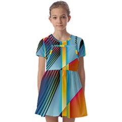 Colorful Rainbow Stripe Pattern Kids  Short Sleeve Pinafore Style Dress by Vaneshop