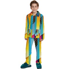 Colorful Rainbow Stripe Pattern Kids  Long Sleeve Velvet Pajamas Set by Vaneshop