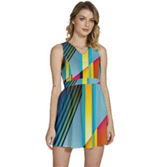 Colorful Rainbow Stripe Pattern Sleeveless High Waist Mini Dress by Vaneshop