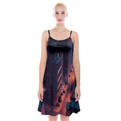 Abstract Landscape Landmark Town City Cityscape Spaghetti Strap Velvet Dress by Vaneshop