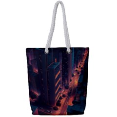 Abstract Landscape Landmark Town City Cityscape Full Print Rope Handle Tote (small) by Vaneshop