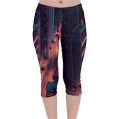 Abstract Landscape Landmark Town City Cityscape Velvet Capri Leggings  by Vaneshop