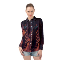 Abstract Landscape Landmark Town City Cityscape Long Sleeve Chiffon Shirt