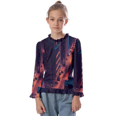 Abstract Landscape Landmark Town City Cityscape Kids  Frill Detail Tee by Vaneshop