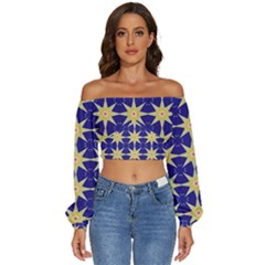 Seamless Pattern Background Long Sleeve Crinkled Weave Crop Top by Vaneshop