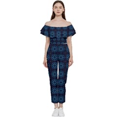 Floral Pattern Geometric Pattern Bardot Ruffle Jumpsuit by Vaneshop