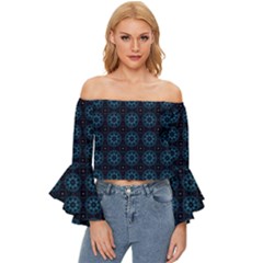 Floral Pattern Geometric Pattern Off Shoulder Flutter Bell Sleeve Top