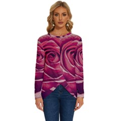 Beautiful Beauty Flower Bloom Long Sleeve Crew Neck Pullover Top by Vaneshop