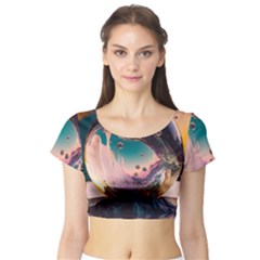 Crystal Ball Glass Sphere Lens Ball Short Sleeve Crop Top by Vaneshop