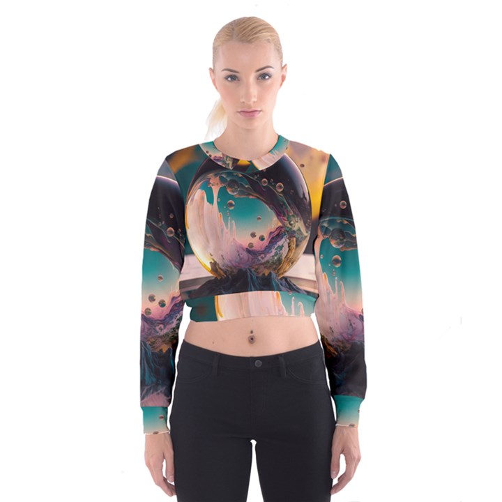 Crystal Ball Glass Sphere Lens Ball Cropped Sweatshirt