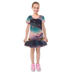 Crystal Ball Glass Sphere Lens Ball Kids  Short Sleeve Velvet Dress