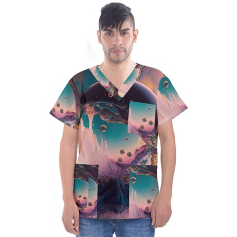 Crystal Ball Glass Sphere Lens Ball Men s V-neck Scrub Top by Vaneshop