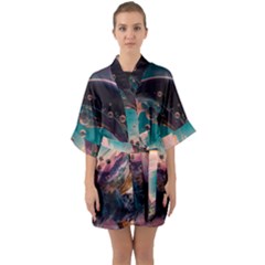 Crystal Ball Glass Sphere Lens Ball Half Sleeve Satin Kimono  by Vaneshop