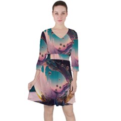 Crystal Ball Glass Sphere Lens Ball Quarter Sleeve Ruffle Waist Dress by Vaneshop