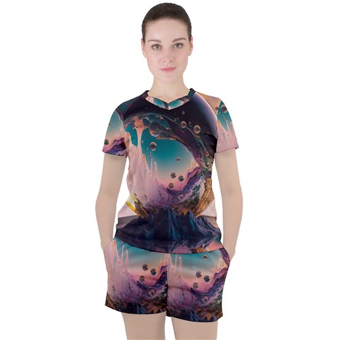 Crystal Ball Glass Sphere Lens Ball Women s Tee And Shorts Set by Vaneshop