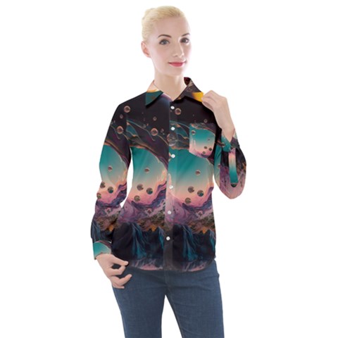 Crystal Ball Glass Sphere Lens Ball Women s Long Sleeve Pocket Shirt by Vaneshop