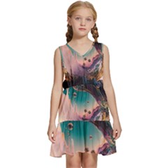 Crystal Ball Glass Sphere Lens Ball Kids  Sleeveless Tiered Mini Dress by Vaneshop