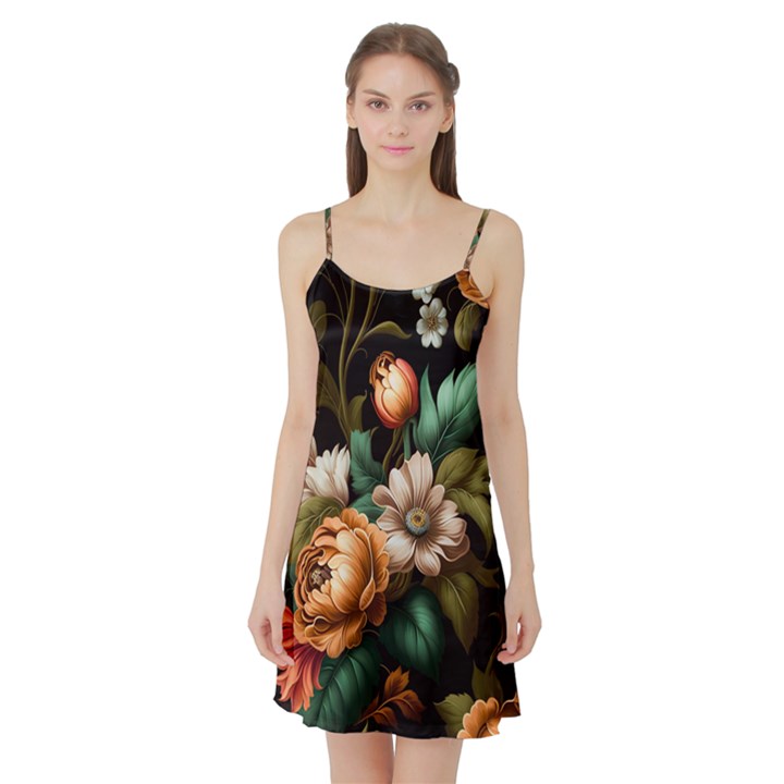 Floral Flower Blossom Bloom Flora Satin Night Slip