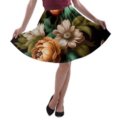 Floral Flower Blossom Bloom Flora A-line Skater Skirt by Vaneshop