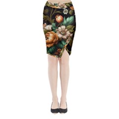 Floral Flower Blossom Bloom Flora Midi Wrap Pencil Skirt by Vaneshop