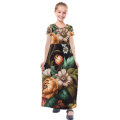 Floral Flower Blossom Bloom Flora Kids  Short Sleeve Maxi Dress by Vaneshop