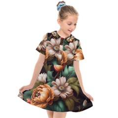 Floral Flower Blossom Bloom Flora Kids  Short Sleeve Shirt Dress by Vaneshop