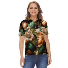 Floral Flower Blossom Bloom Flora Women s Short Sleeve Double Pocket Shirt