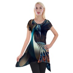 Colorful Peacock Bird Feathers Short Sleeve Side Drop Tunic by Vaneshop