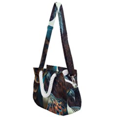 Colorful Peacock Bird Feathers Rope Handles Shoulder Strap Bag by Vaneshop