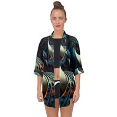 Colorful Peacock Bird Feathers Open Front Chiffon Kimono by Vaneshop