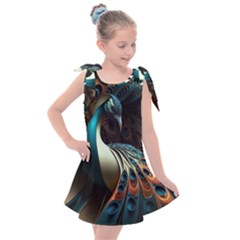 Colorful Peacock Bird Feathers Kids  Tie Up Tunic Dress by Vaneshop