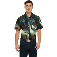 Colorful Peacock Bird Feathers Men s Short Sleeve Pocket Shirt  by Vaneshop